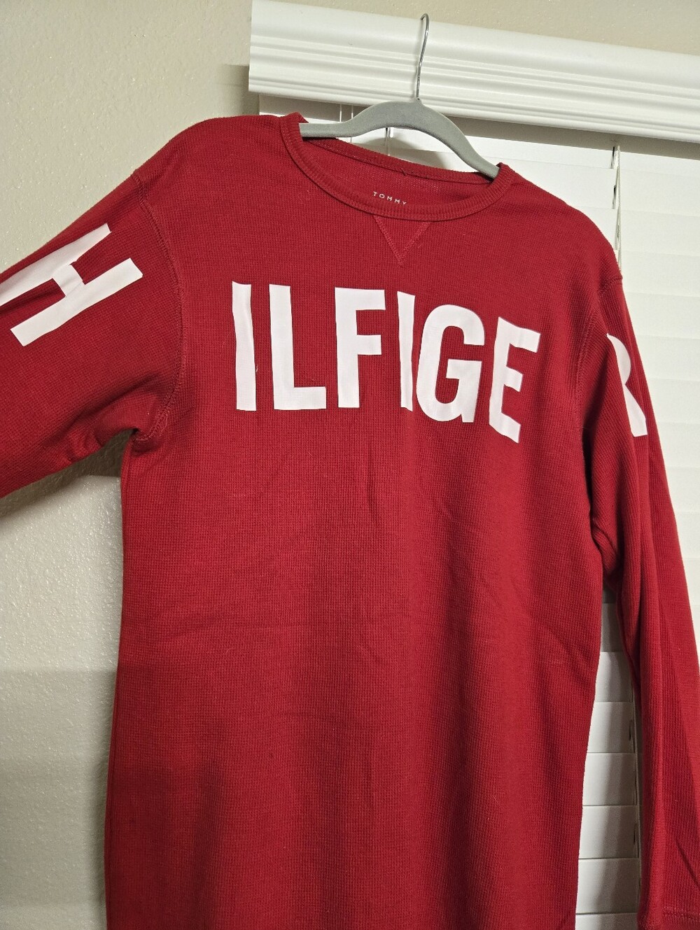 Tommy Hilfiger Red Long Sleeve Logo Top Waffle Knit
